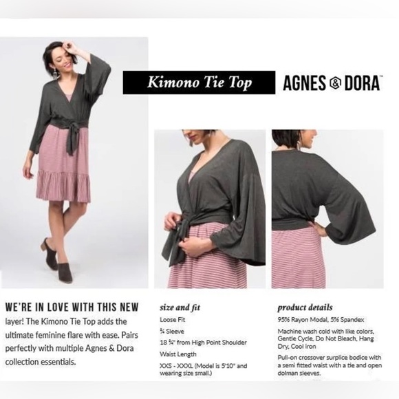 🆕👘 NEW Agnes & Dora Black Kimono Tie Top Wide Long Sleeves & Ruched Edge XL - Picture 4 of 5